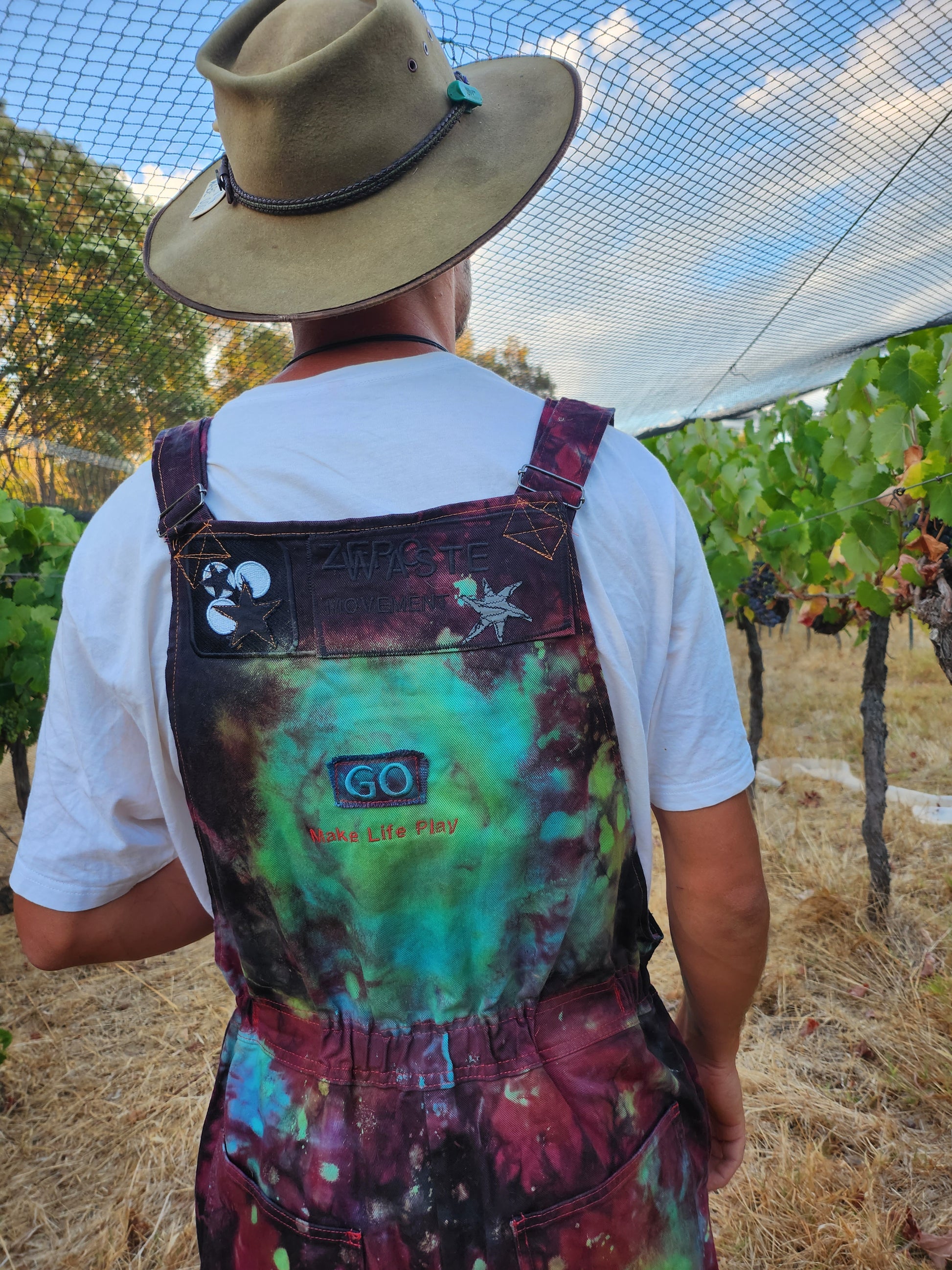 back view galaxy overalls with GO  Make life play